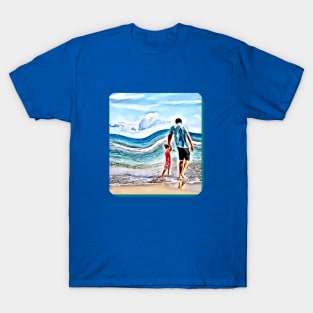 Father and child beach passive income make money T-Shirt